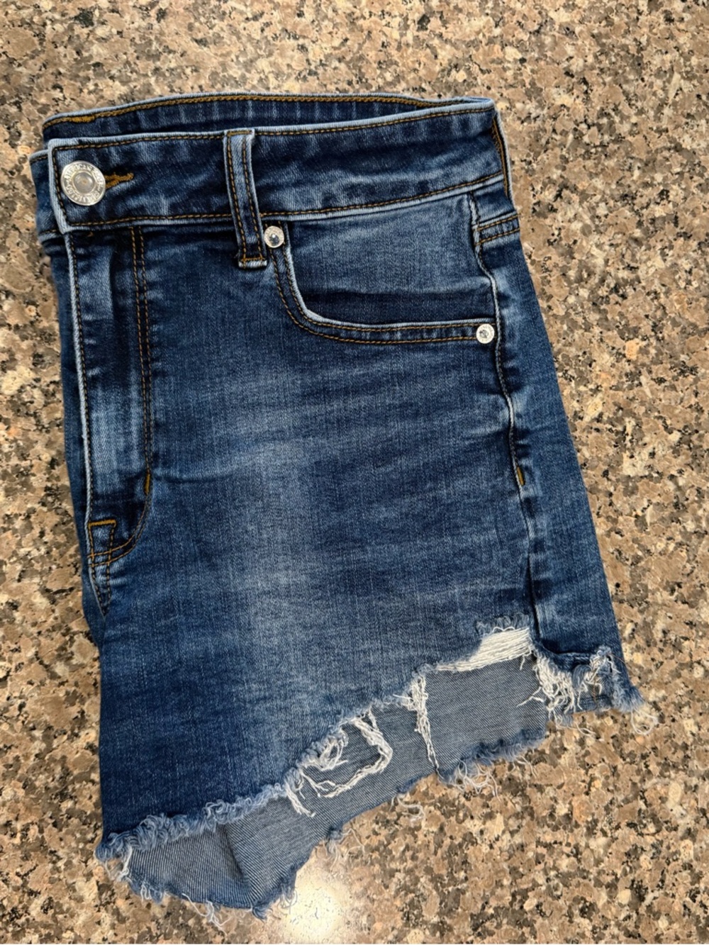 American Eagle Outfitters Distressed Dark Blue Denim Jean Shorts - Size 14